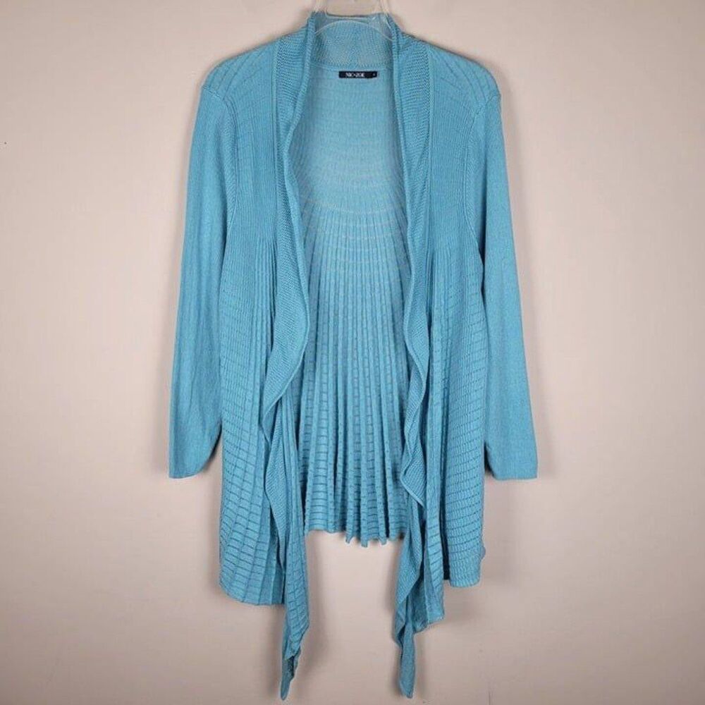 Nic+Zoe Size 1X Open Long Lightweight Knit Cardigan Long Sleeve Aqua Blue
